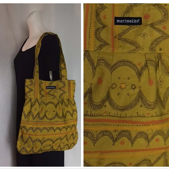 Marimekko Handbags - VTG Marimekko Green Cotton Shoulder Bag Purse with Abstract Pattern